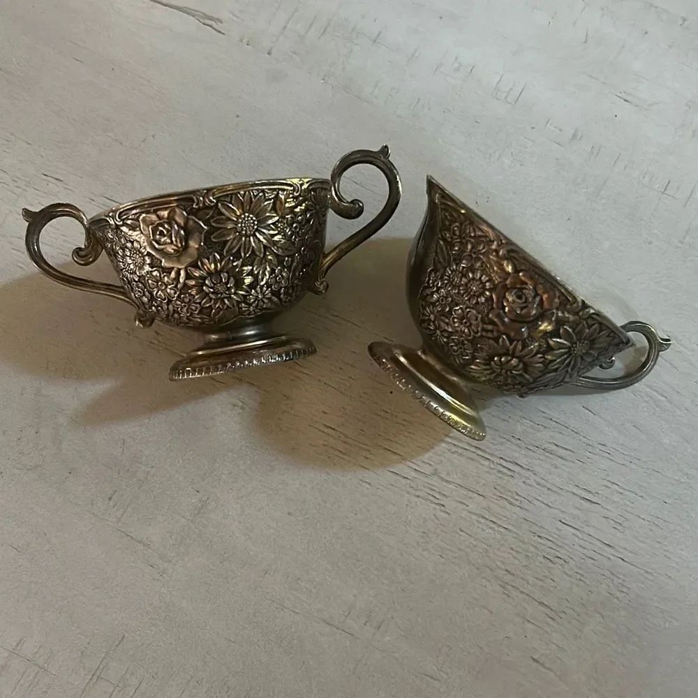 Vintage Pot Metal Ornate Sugar & Creamer